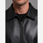Men's Black Faux Leather Jacket – Zip Front & Pockets