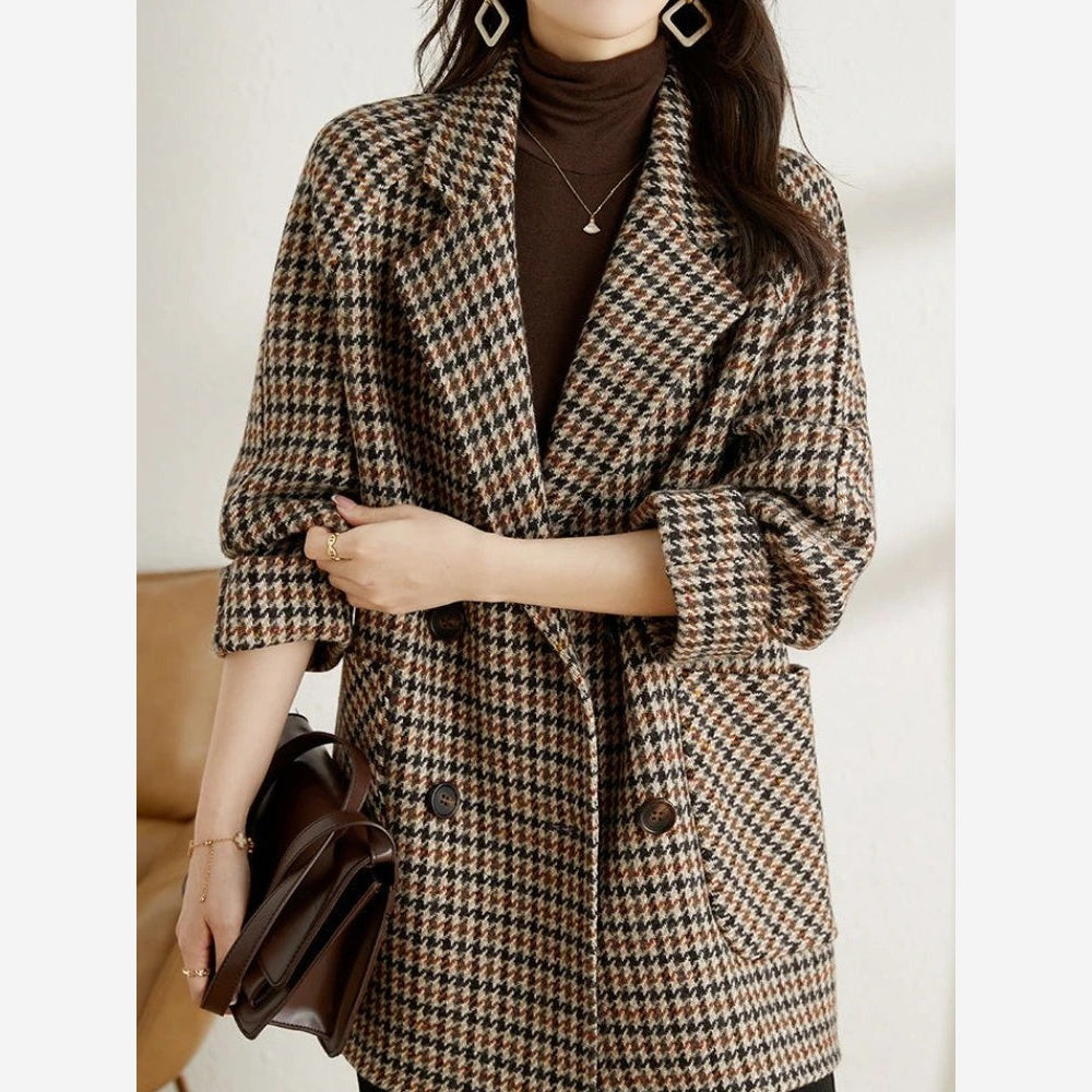 Women's Houndstooth Blazer – Oversized Longline Fit