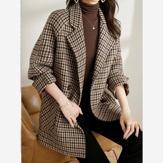 Women's Houndstooth Blazer – Oversized Longline Fit