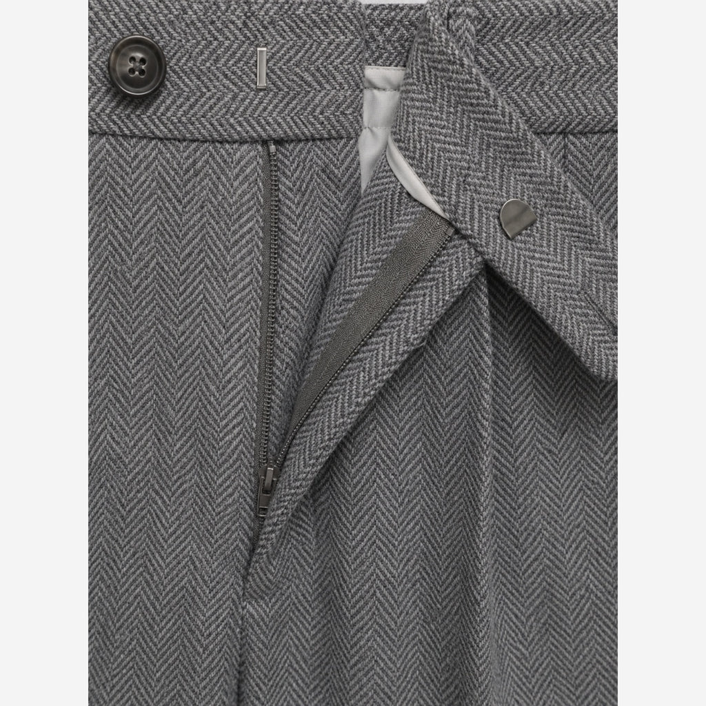 Men's Herringbone Trousers – High Waist Pleated Straight Leg