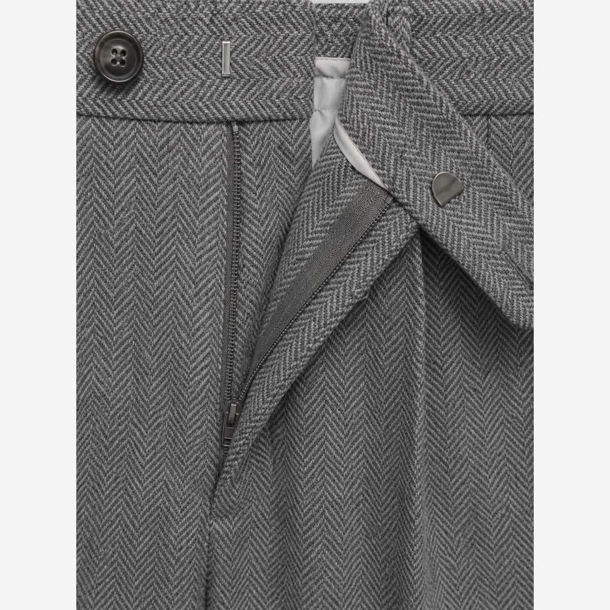 Men's Herringbone Trousers – High Waist Pleated Straight Leg