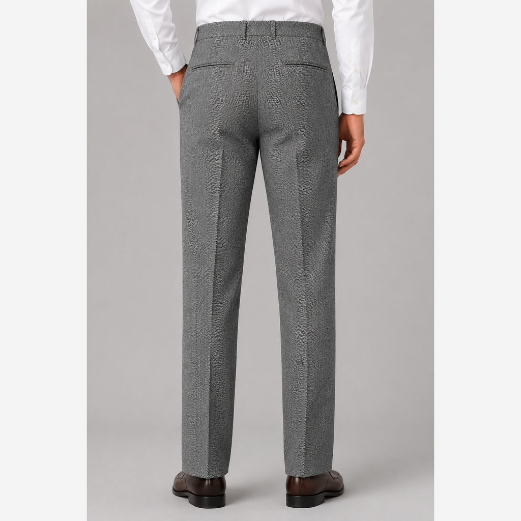 Men's Herringbone Trousers – High Waist Pleated Straight Leg