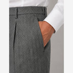 Men's Herringbone Trousers – High Waist Pleated Straight Leg