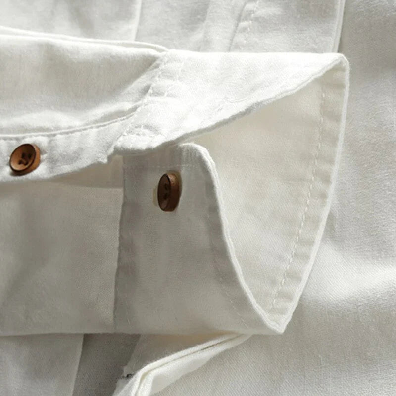 Men's Cotton Shirt – Mandarin Collar Button Front