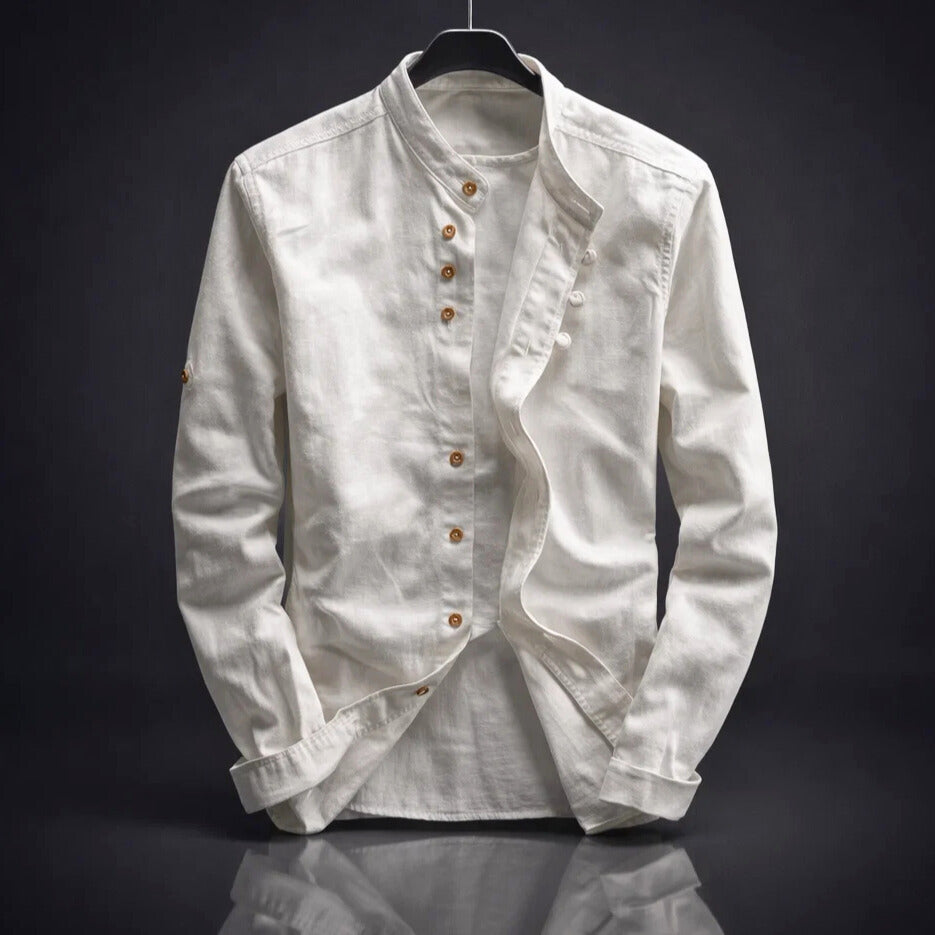 Men's Cotton Shirt – Mandarin Collar Button Front