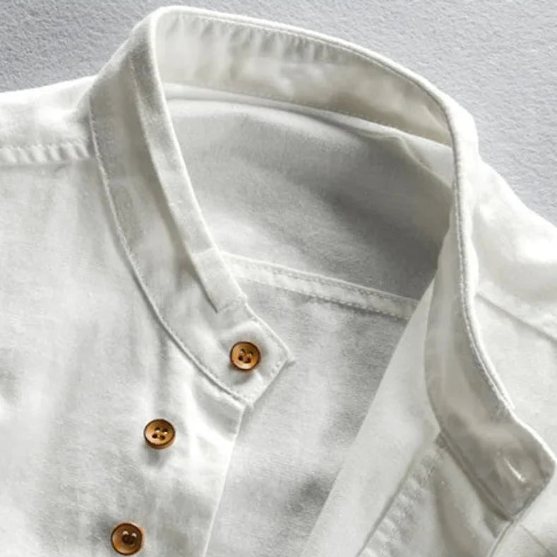 Men's Cotton Shirt – Mandarin Collar Button Front