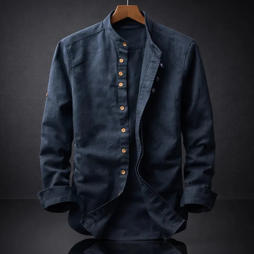 Men's Cotton Shirt – Mandarin Collar Button Front