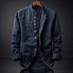 Men's Cotton Shirt – Mandarin Collar Button Front