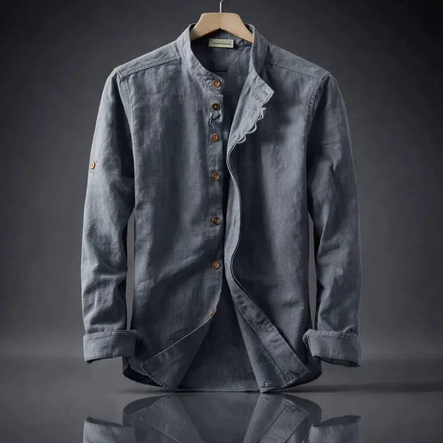 Men's Cotton Shirt – Mandarin Collar Button Front