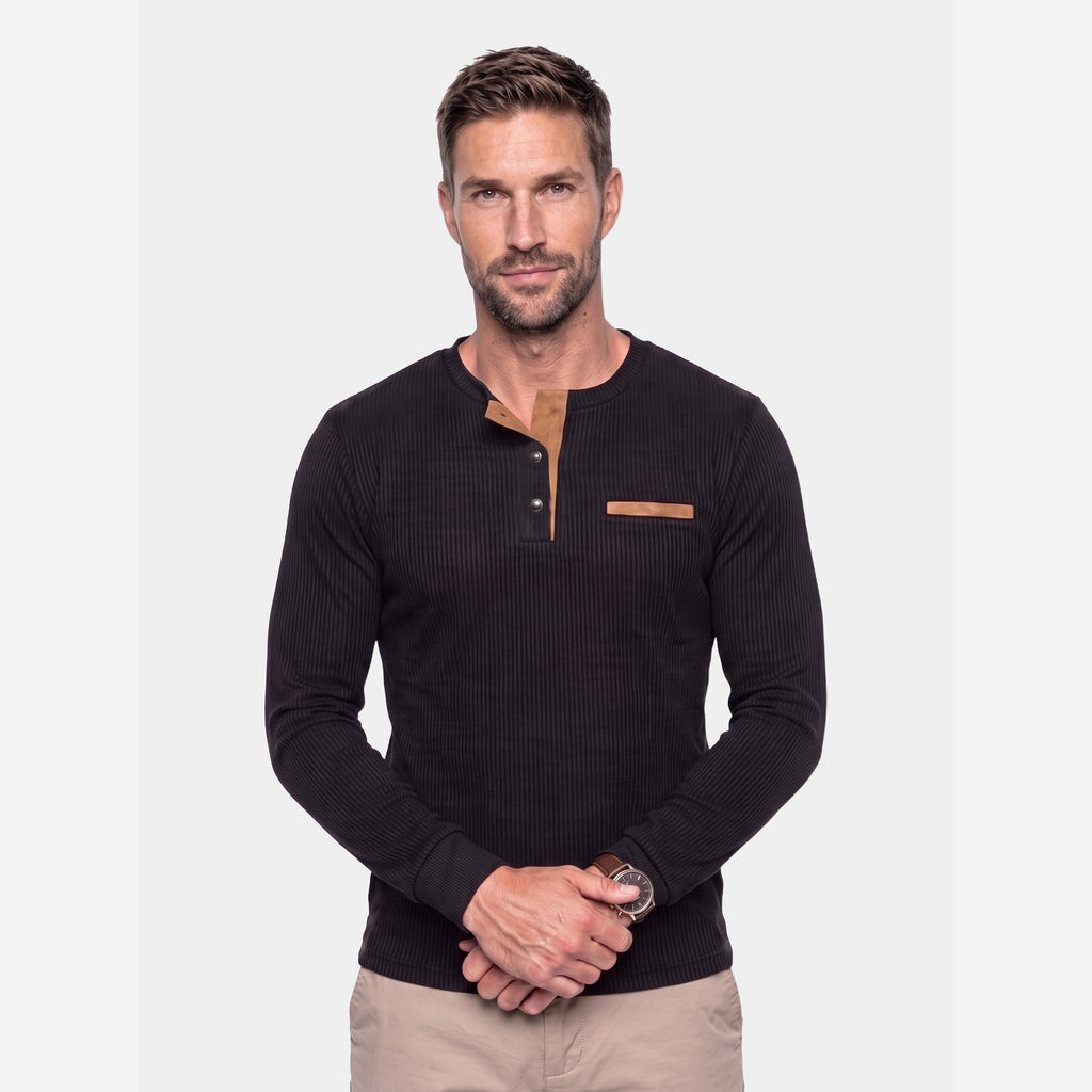 Men's Ribbed Long Sleeve Polo Shirt – Contrast Trim