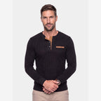 Men's Ribbed Long Sleeve Polo Shirt – Contrast Trim
