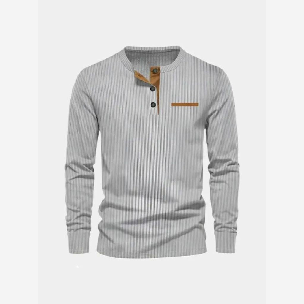 Men's Ribbed Long Sleeve Polo Shirt – Contrast Trim