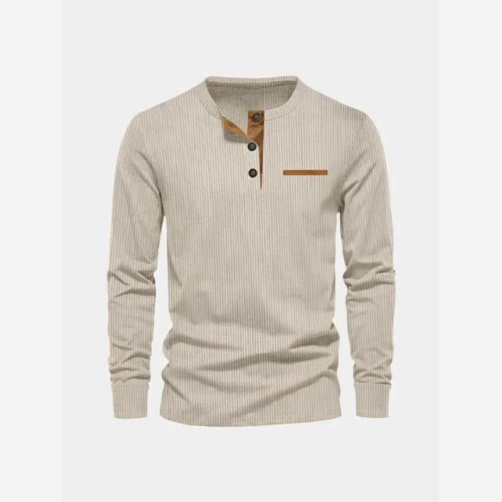 Men's Ribbed Long Sleeve Polo Shirt – Contrast Trim