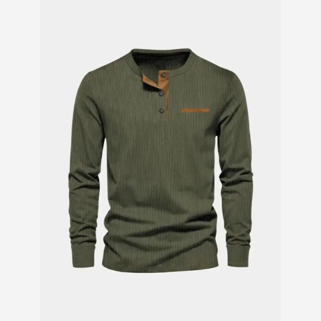 Men's Ribbed Long Sleeve Polo Shirt – Contrast Trim