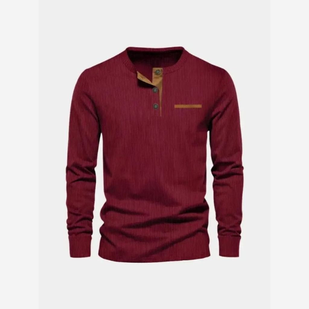 Men's Ribbed Long Sleeve Polo Shirt – Contrast Trim