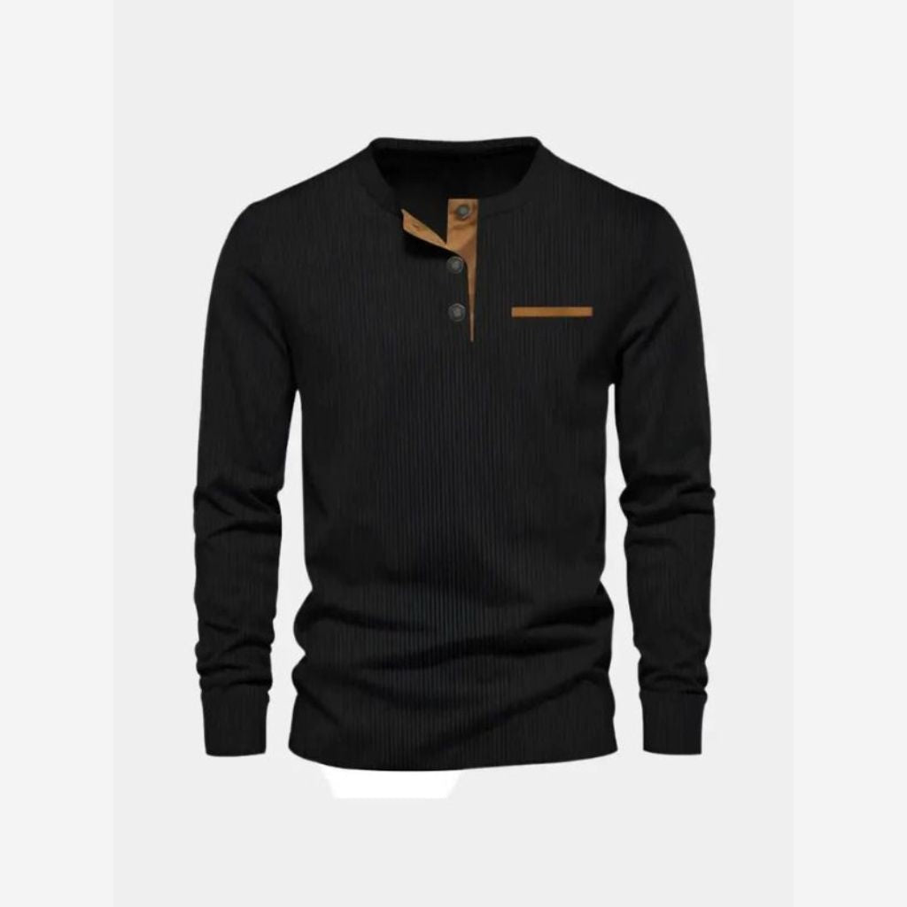Men's Ribbed Long Sleeve Polo Shirt – Contrast Trim