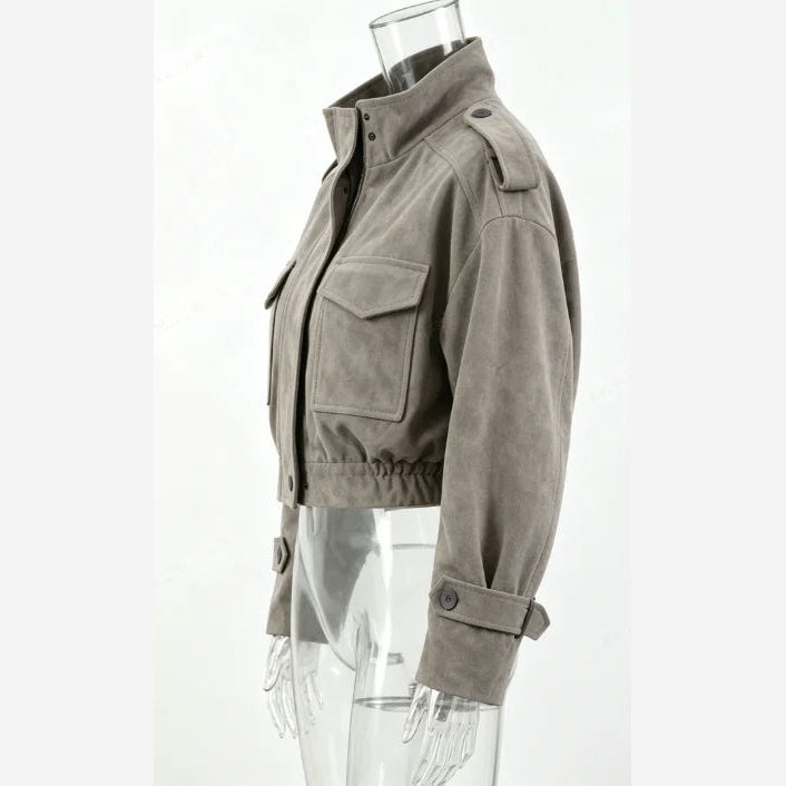Women's Cropped Faux Suede Jacket – Utility Style