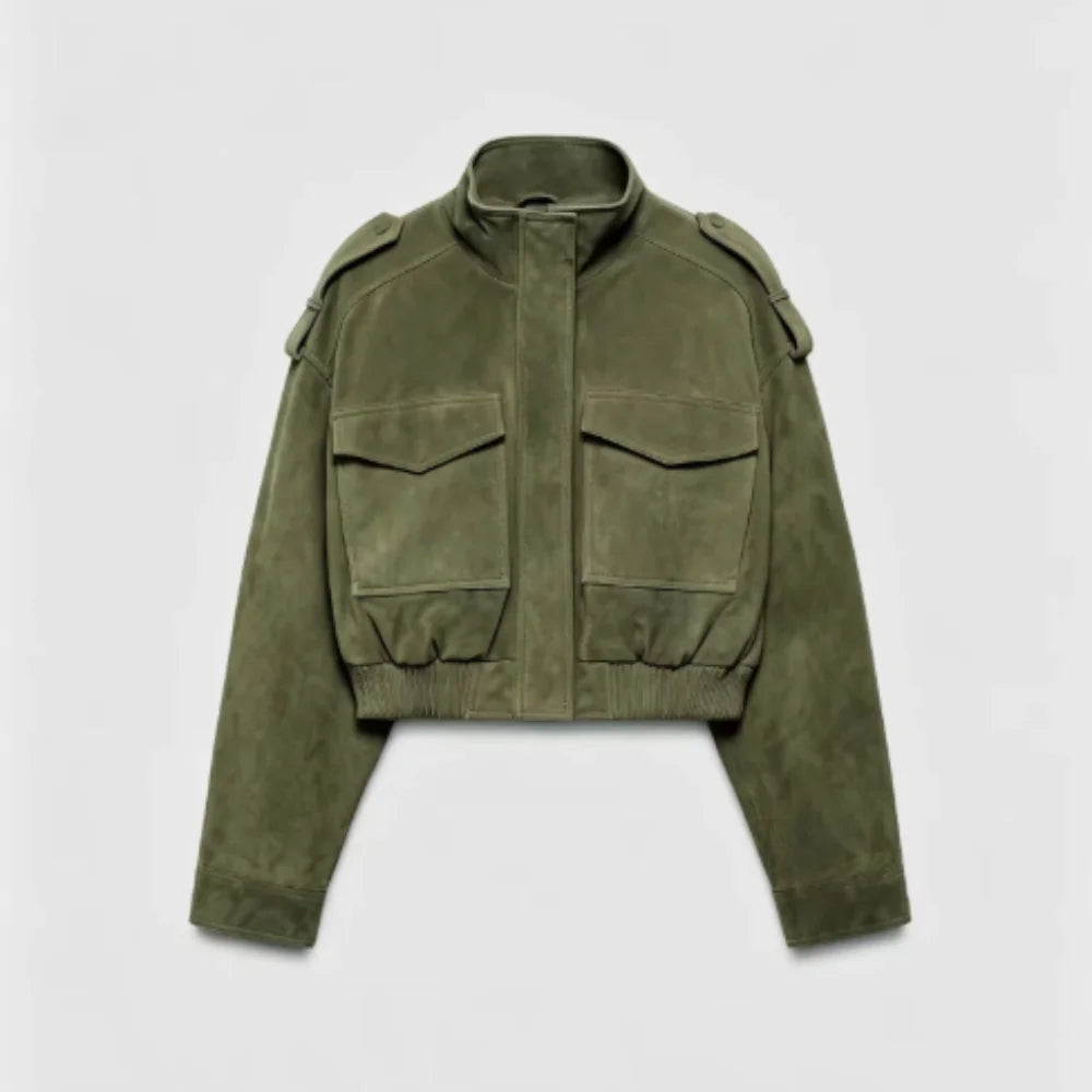 Women's Cropped Faux Suede Jacket – Utility Style