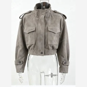 Women's Cropped Faux Suede Jacket – Utility Style