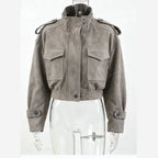 Women's Cropped Faux Suede Jacket – Utility Style