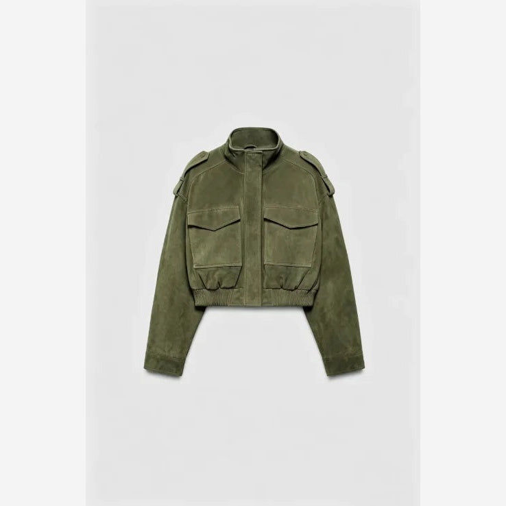 Women's Cropped Faux Suede Jacket – Utility Style