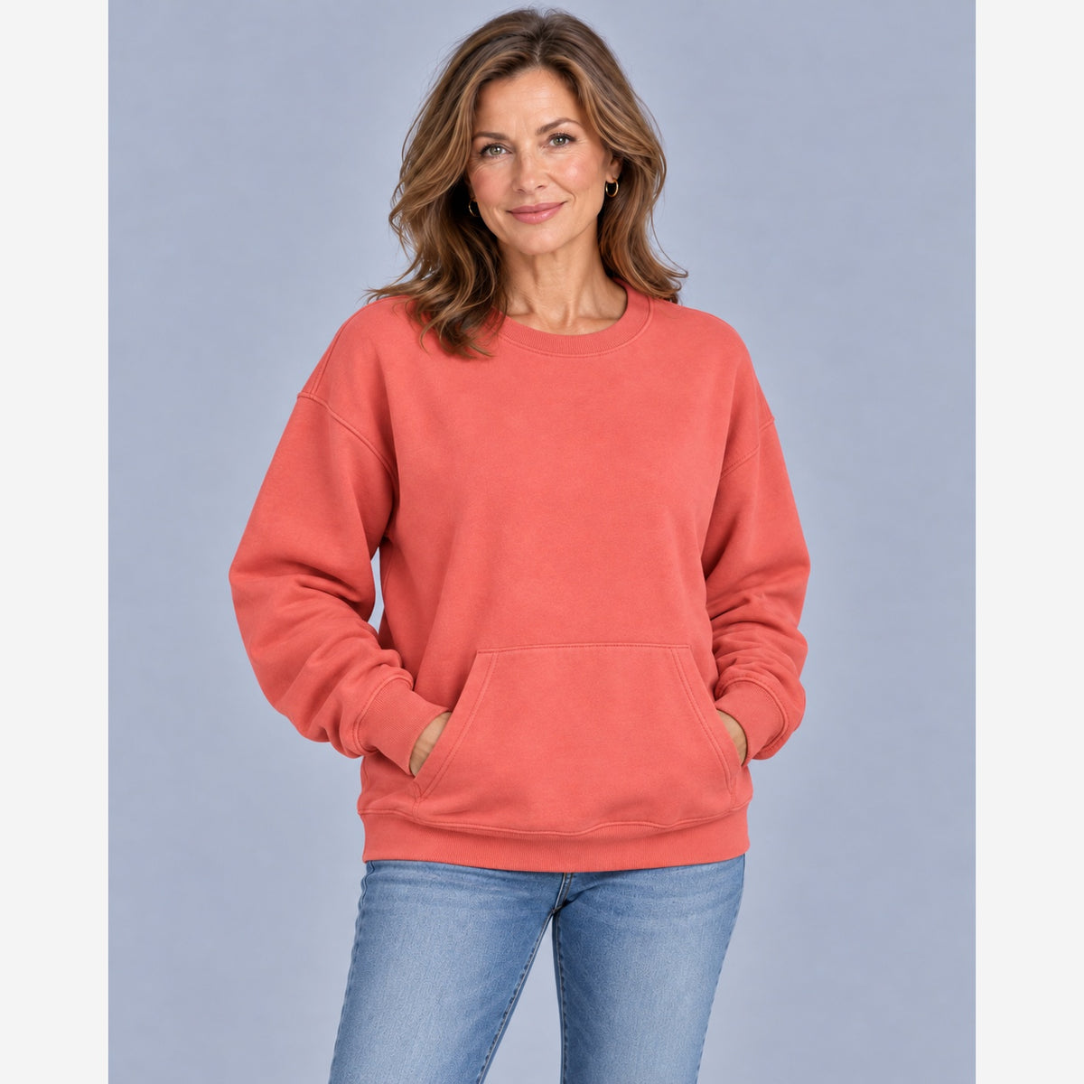 Women's Oversized Sweatshirt – Crew Neck Kangaroo Pocket