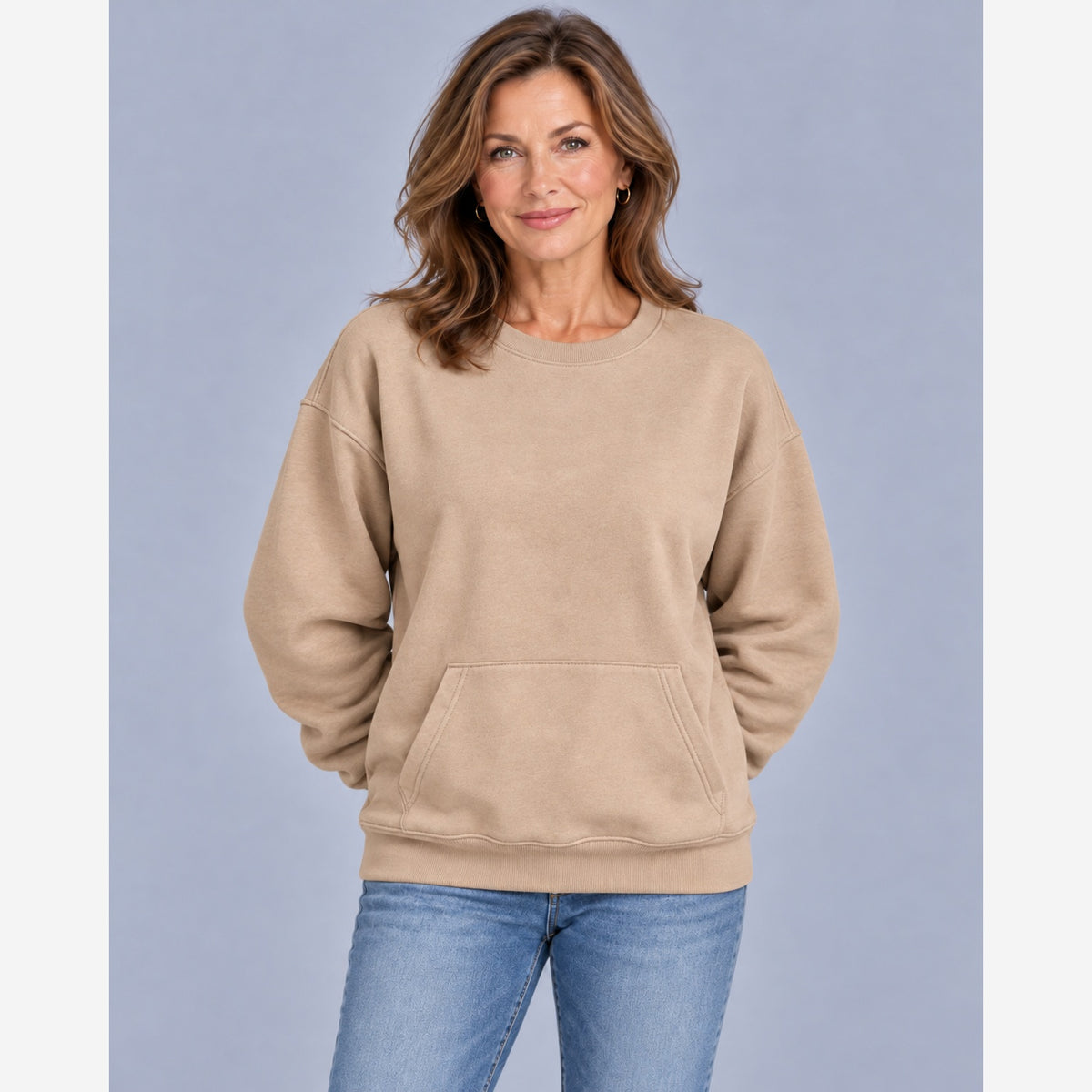 Women's Oversized Sweatshirt – Crew Neck Kangaroo Pocket
