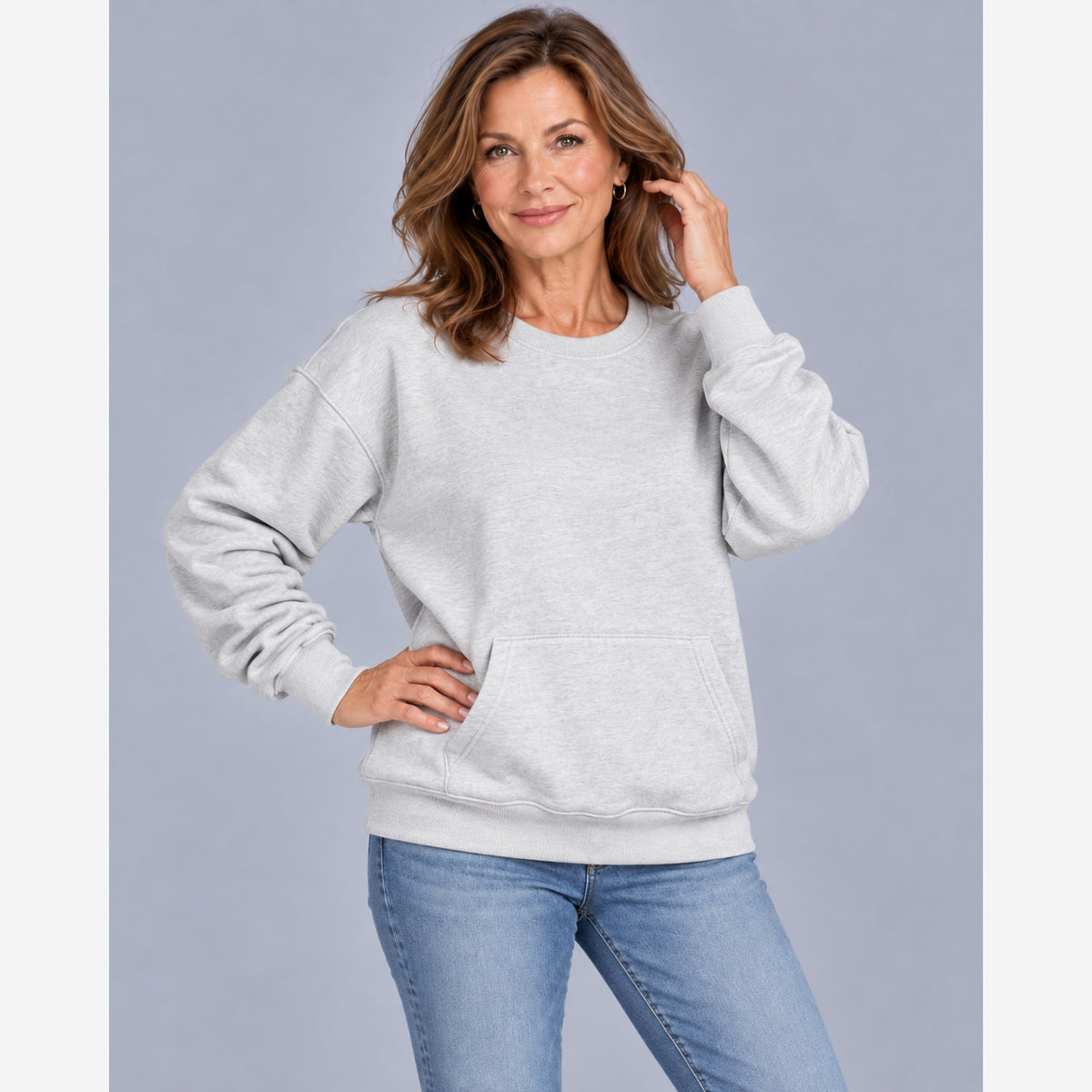 Women's Oversized Sweatshirt – Crew Neck Kangaroo Pocket