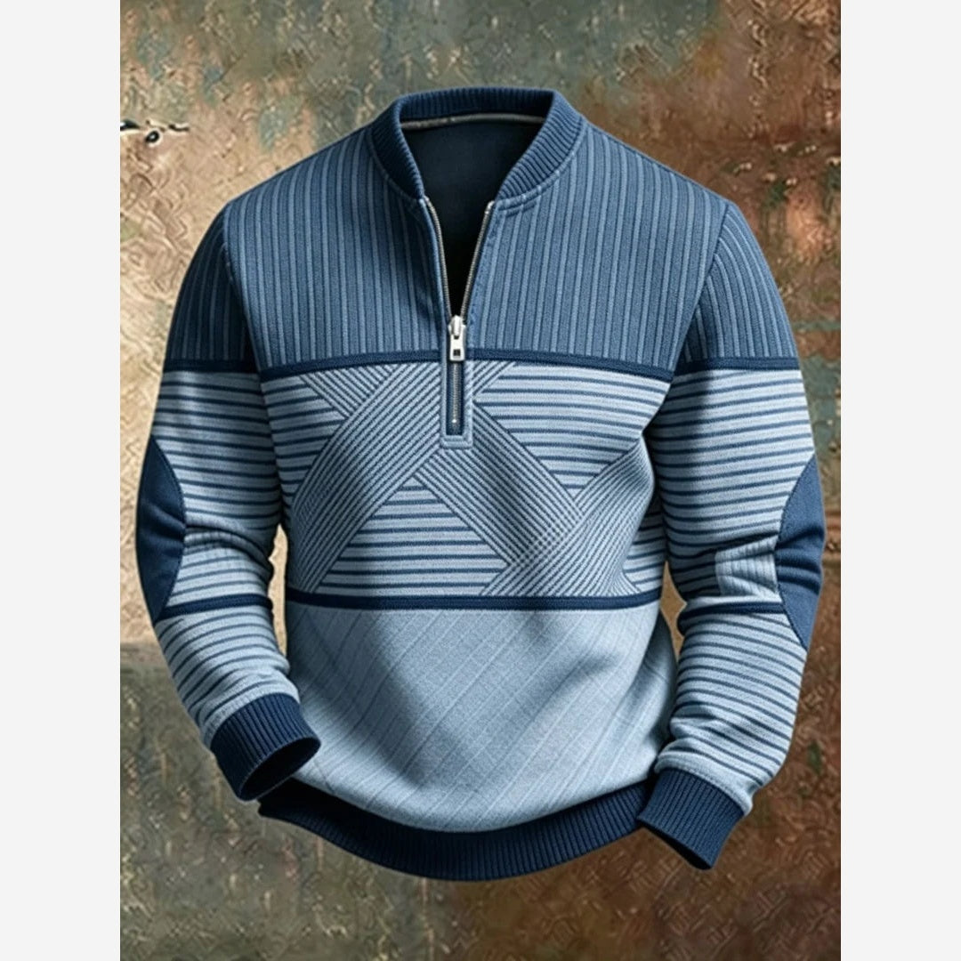 Men's Geometric Quarter Zip Jumper – Ribbed Knit