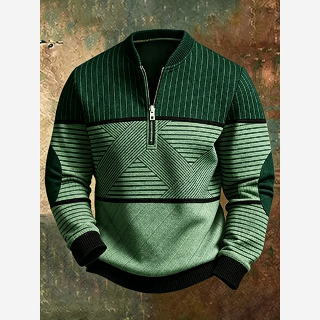 Men's Geometric Quarter Zip Jumper – Ribbed Knit