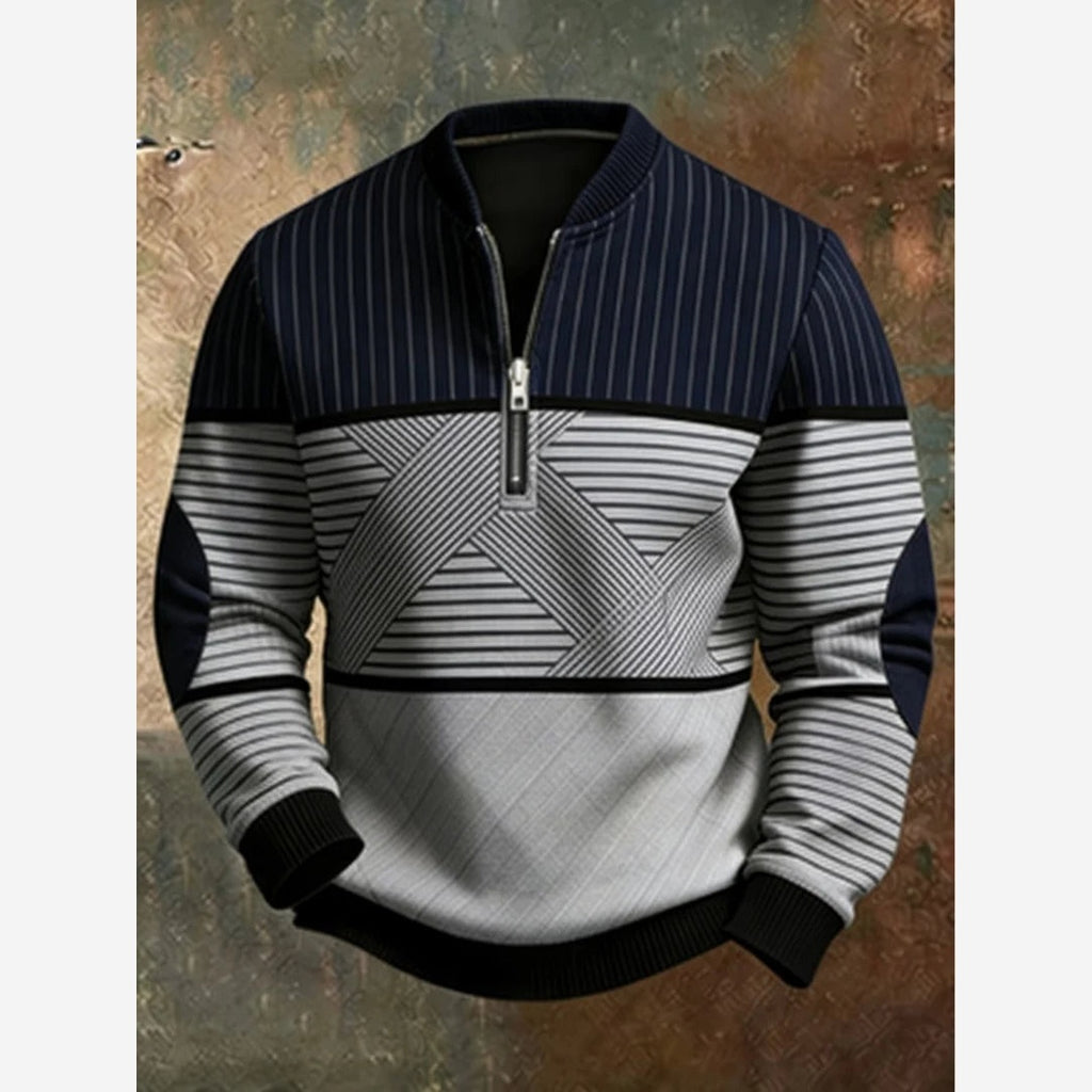 Men's Geometric Quarter Zip Jumper – Ribbed Knit