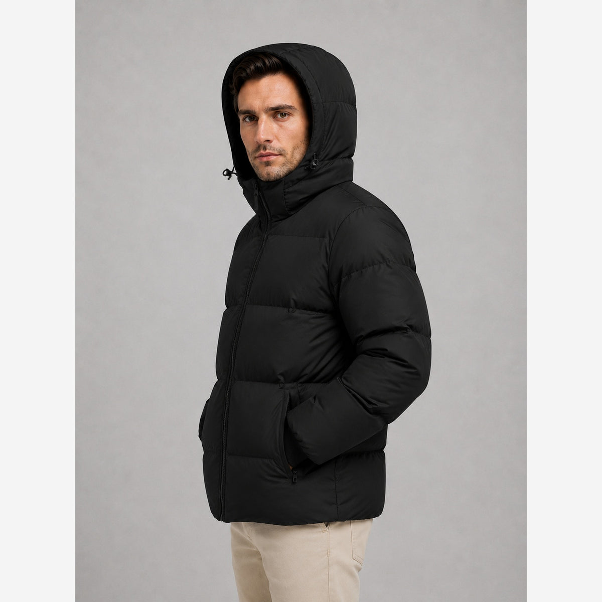 Men's Puffer Winter Jacket – Hooded Quilted Design
