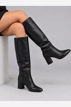 Women's Black Knee High Boots – Pointed Toe Block Heel