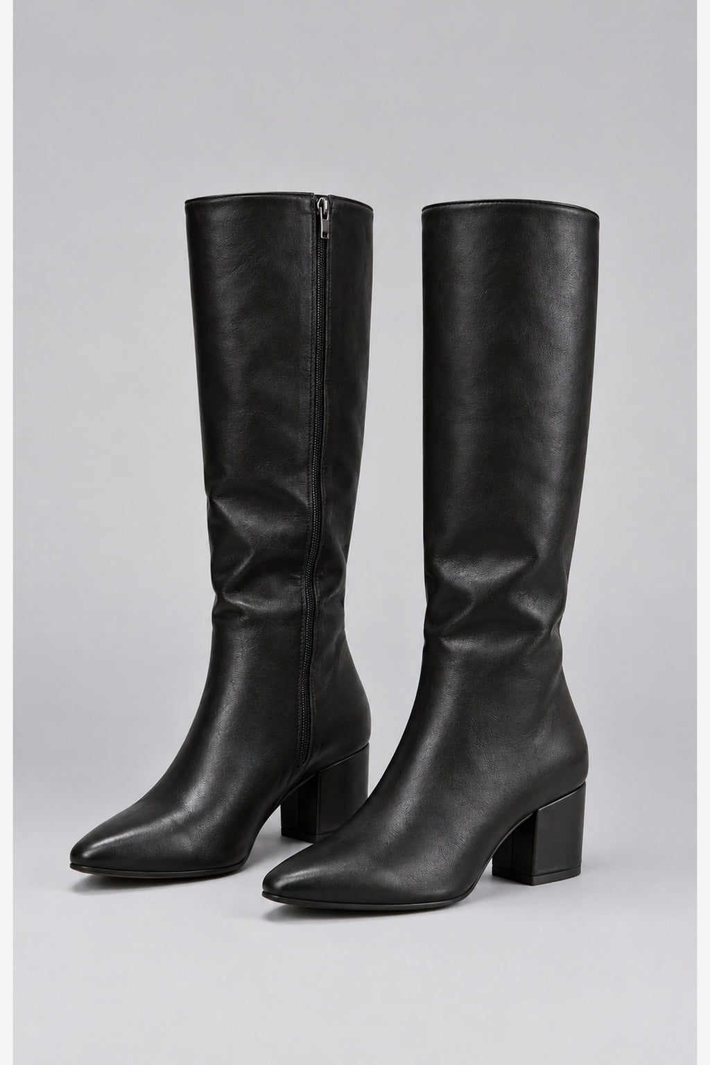 Women's Black Knee High Boots – Pointed Toe Block Heel