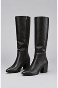 Women's Black Knee High Boots – Pointed Toe Block Heel