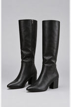 Women's Black Knee High Boots – Pointed Toe Block Heel
