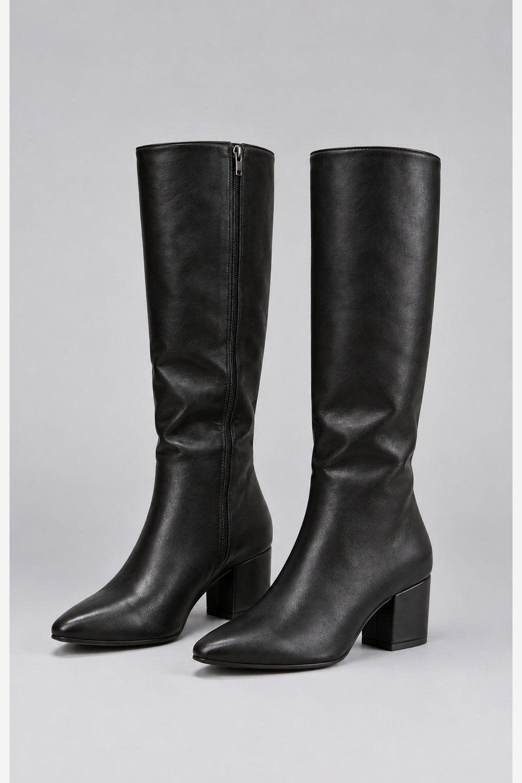 Women's Black Knee High Boots – Pointed Toe Block Heel
