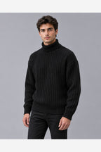 Men's Chunky Ribbed Roll Neck Jumper – Relaxed Fit