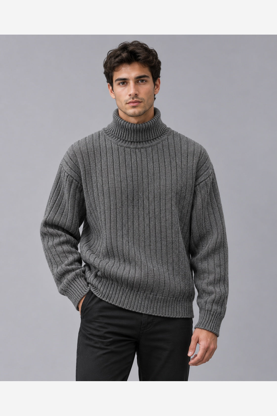 Men's Chunky Ribbed Roll Neck Jumper – Relaxed Fit