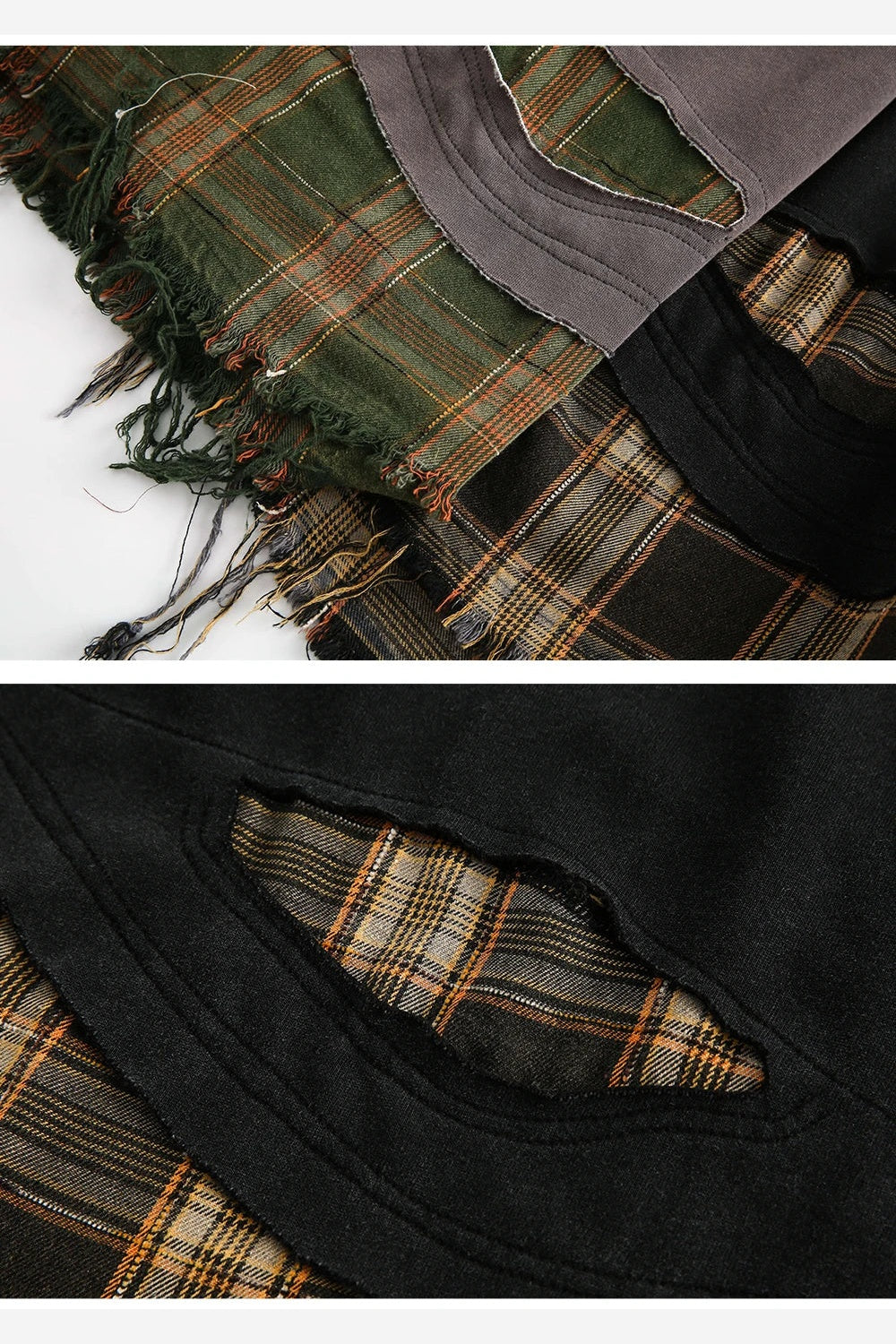 Men's Layered Look Sweatshirt – Plaid Patchwork Detail