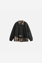 Men's Layered Look Sweatshirt – Plaid Patchwork Detail