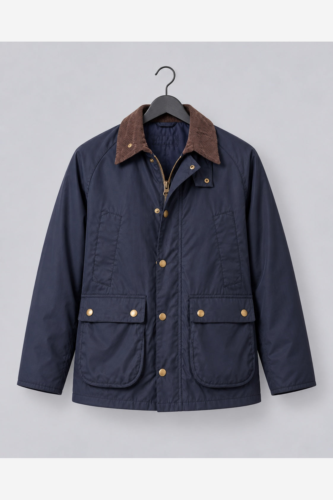 Men's Waxed Look Field Jacket – Corduroy Collar Utility Pockets