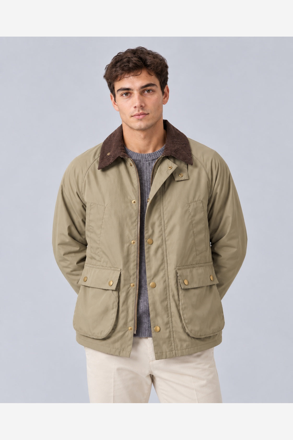 Men's Waxed Look Field Jacket – Corduroy Collar Utility Pockets