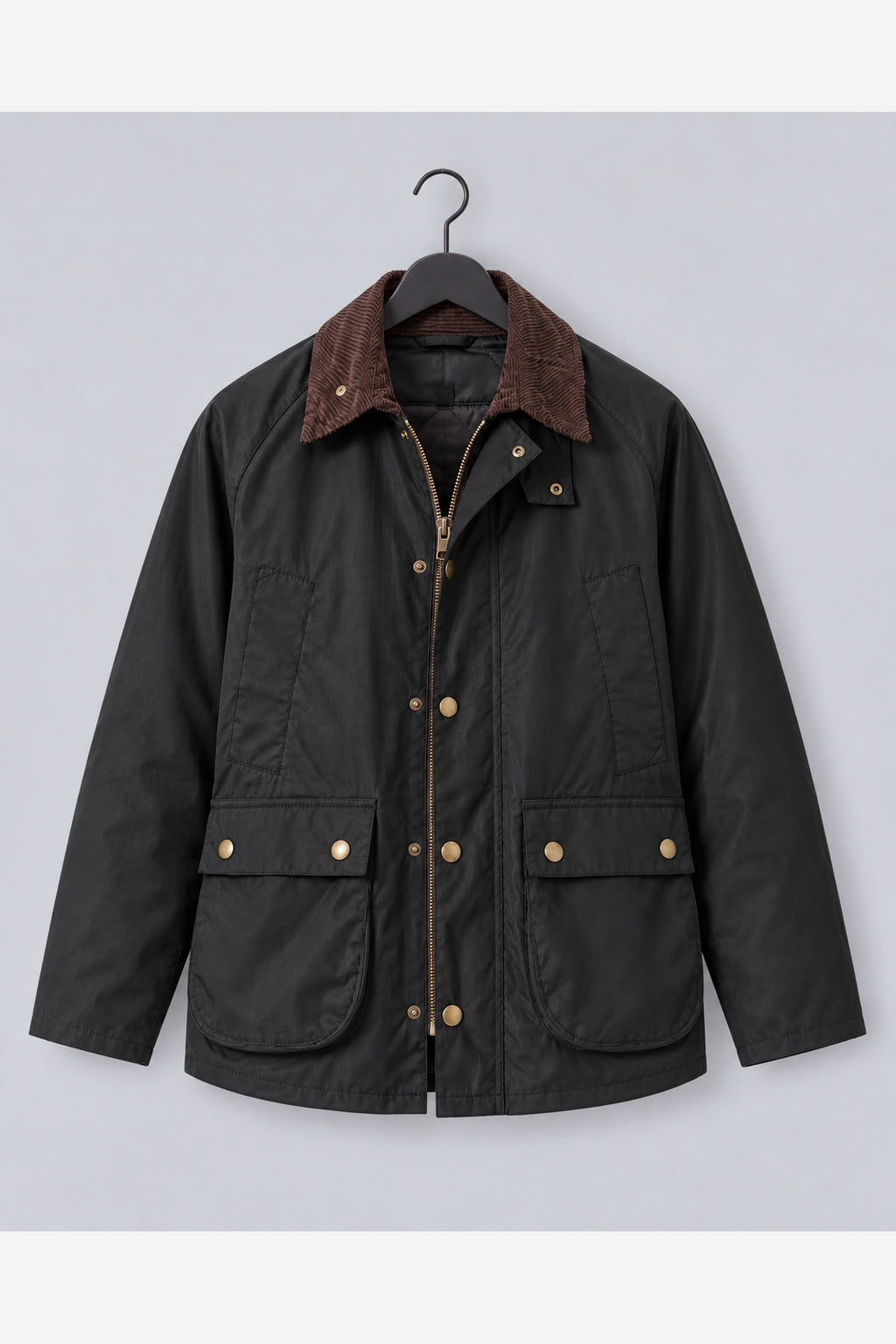 Men's Waxed Look Field Jacket – Corduroy Collar Utility Pockets