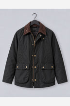 Men's Waxed Look Field Jacket – Corduroy Collar Utility Pockets