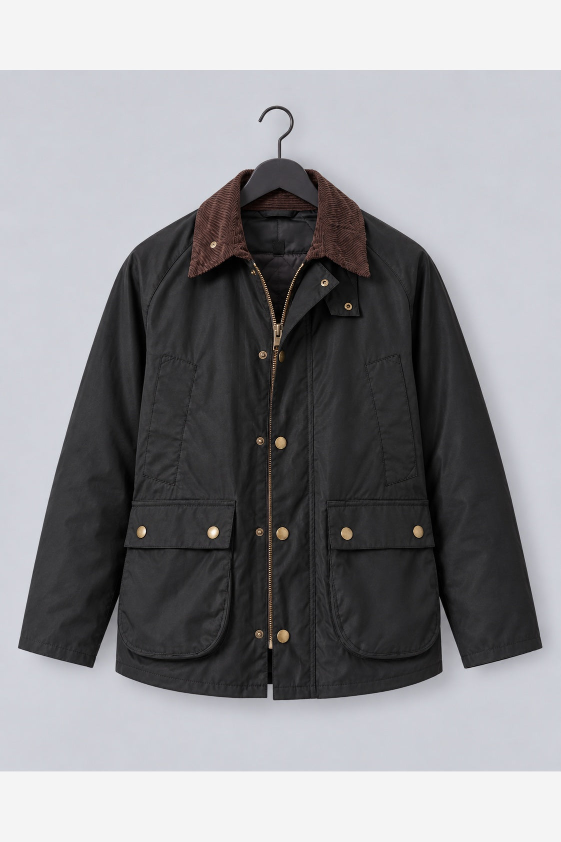 Men's Waxed Look Field Jacket – Corduroy Collar Utility Pockets