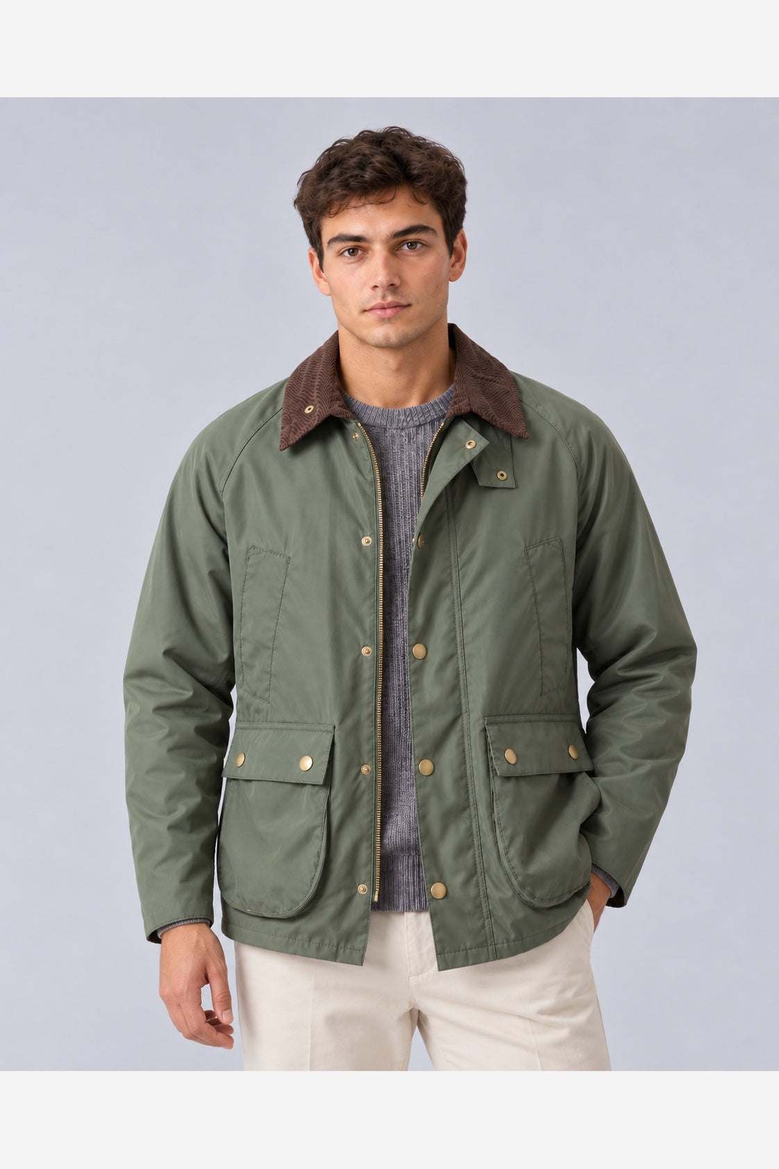 Men's Waxed Look Field Jacket – Corduroy Collar Utility Pockets