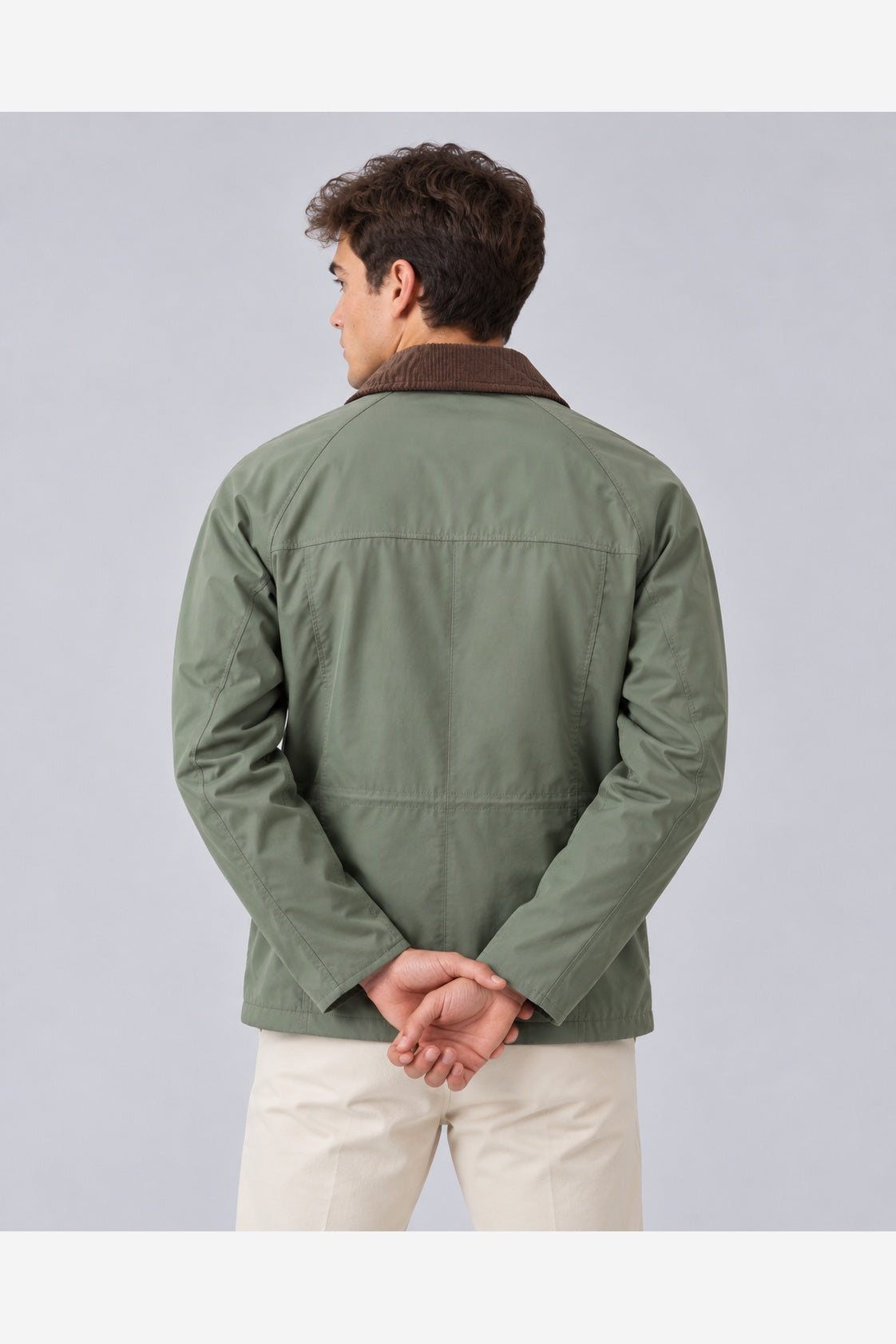 Men's Waxed Look Field Jacket – Corduroy Collar Utility Pockets