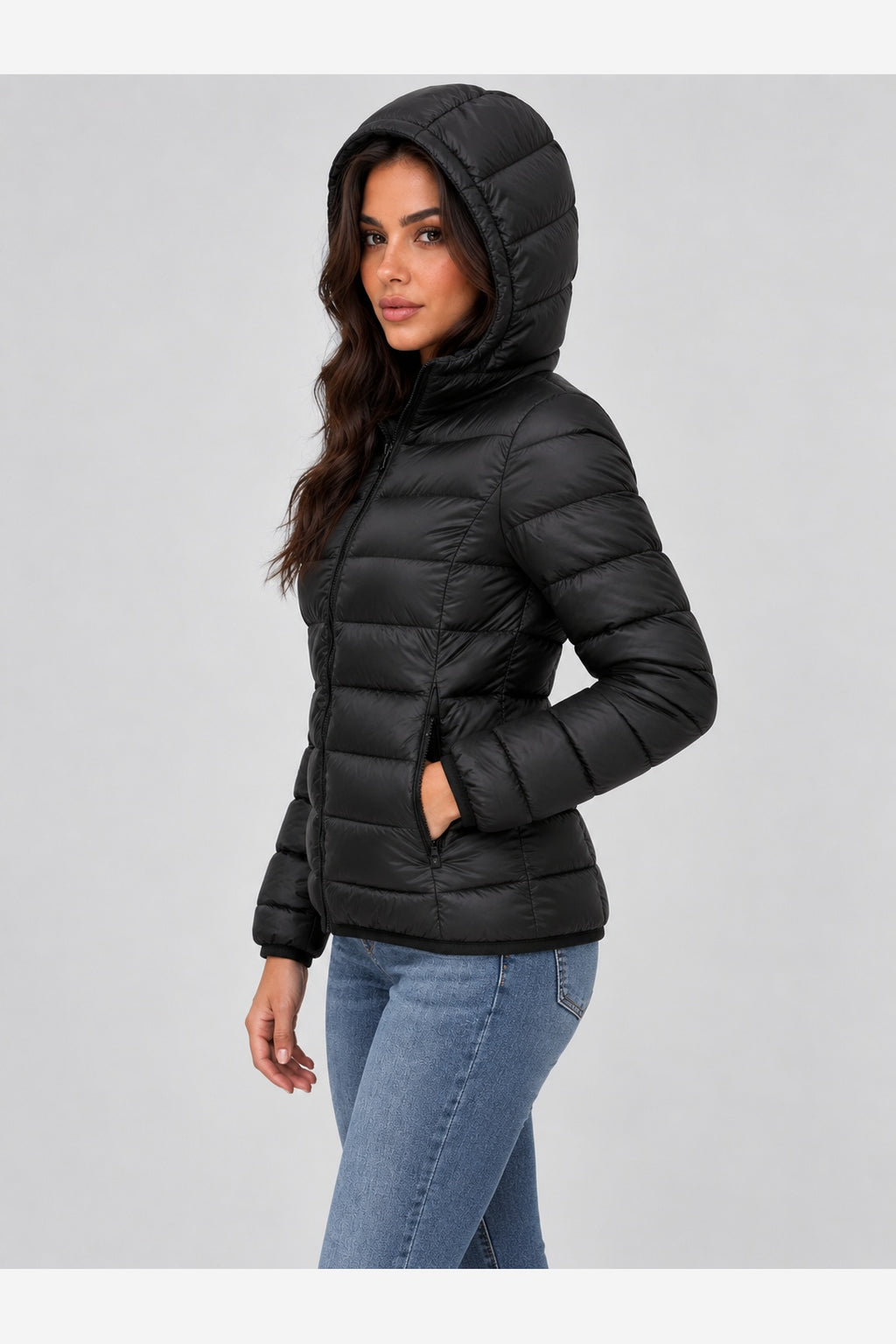 Women's Lightweight Puffer Jacket – Hooded Quilted Design