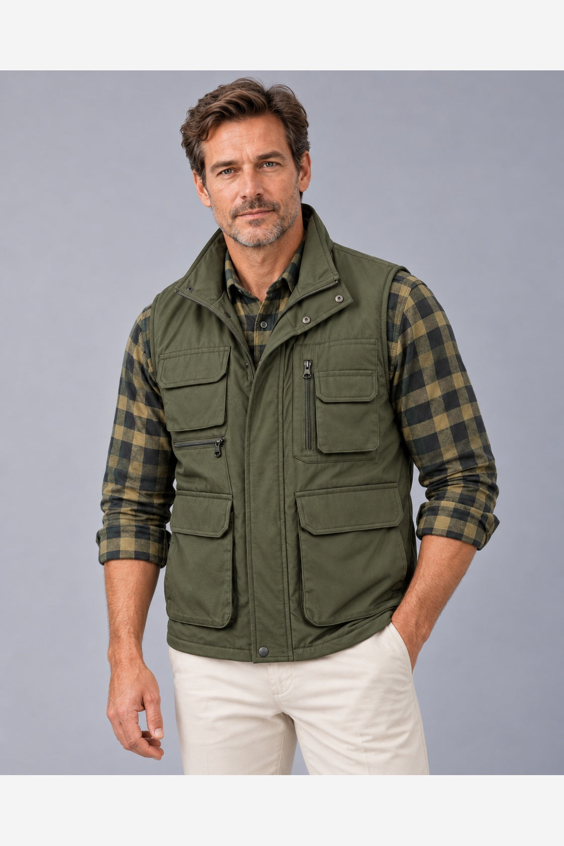 Men's Multi Pocket Utility Gilet – Army Green